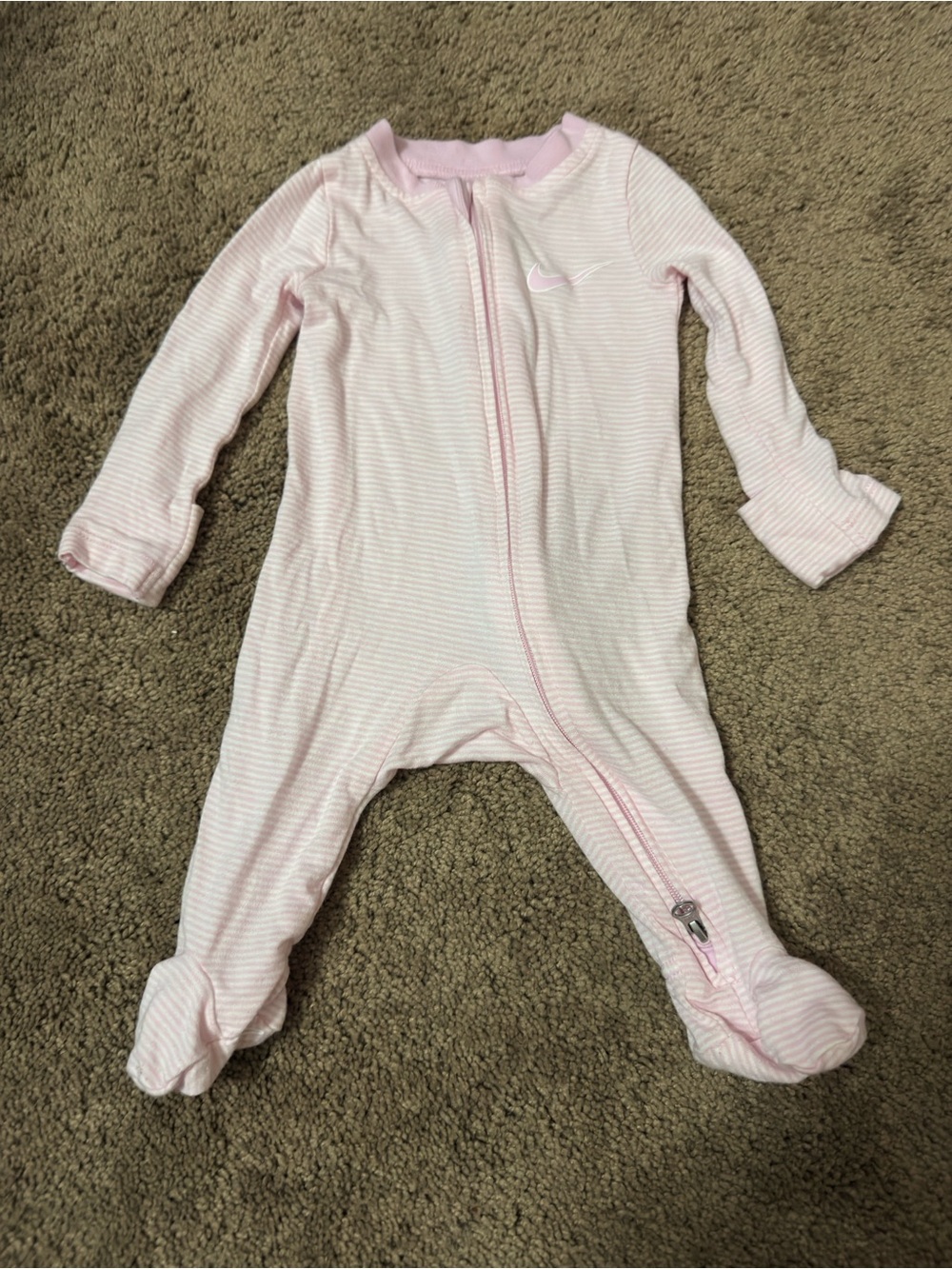 Nike Light Pink Striped Baby Footed One-Piece